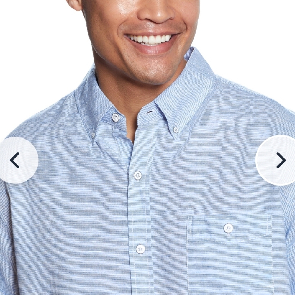 Men's Short Sleeve Linen Blend Blue Shirt - Weatherproof Vintage - L - Picture 3 of 12